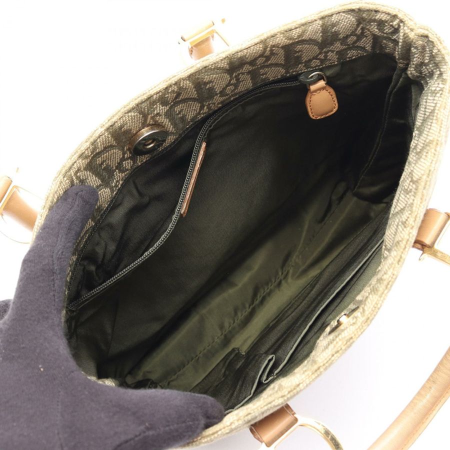 Dior Trotter 手提包，帆布皮革，卡其色/米色，二手女款-2