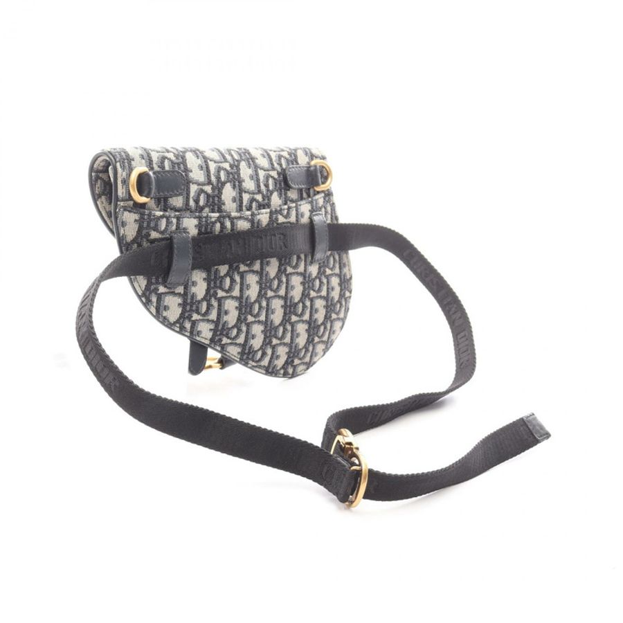 Dior SADDLE Oblique 腰包 帆布皮革 米色 海軍藍 二手 女士-1