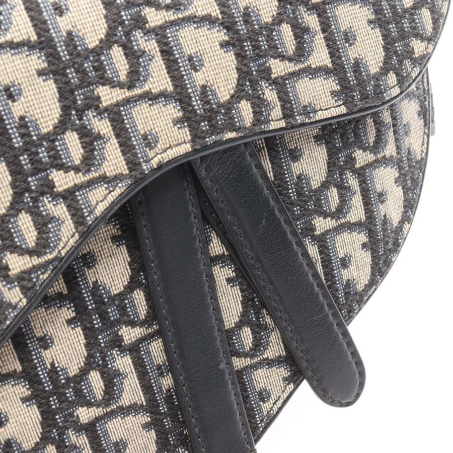 Dior SADDLE Oblique 腰包 帆布皮革 米色 海軍藍 二手 女士-5