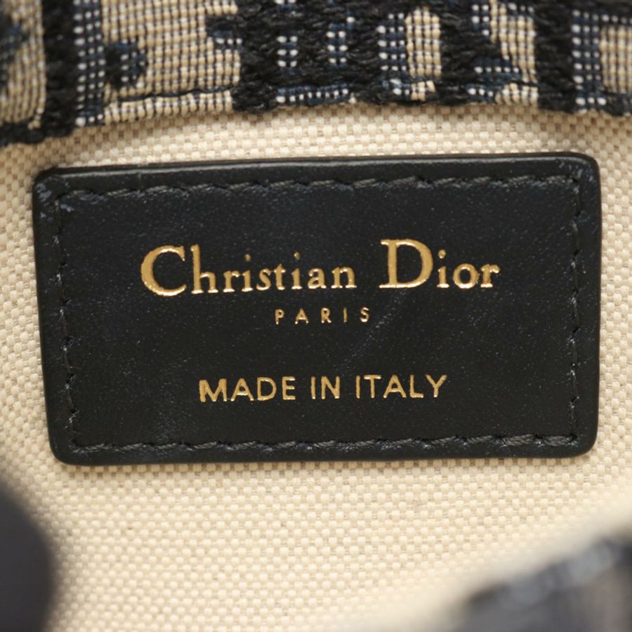 Dior 馬鞍形平腰帶斜紋提花帆布皮革腰包 米色 海軍藍 二手-3