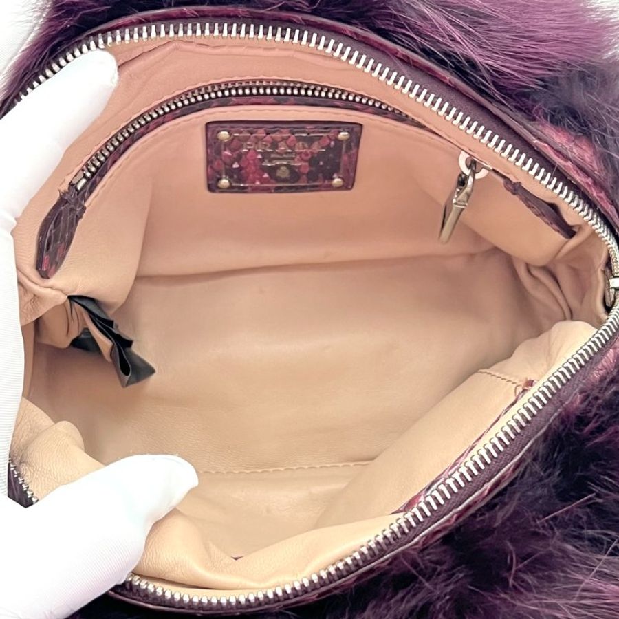 PRADA/普拉達毛絨拼蛇皮單肩斜挎包-5