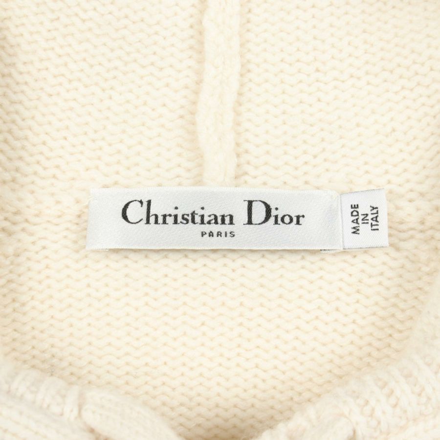 Dior Logo 連帽針織衫，羊毛羊絨材質，白色/黑色，二手女款，34碼-2