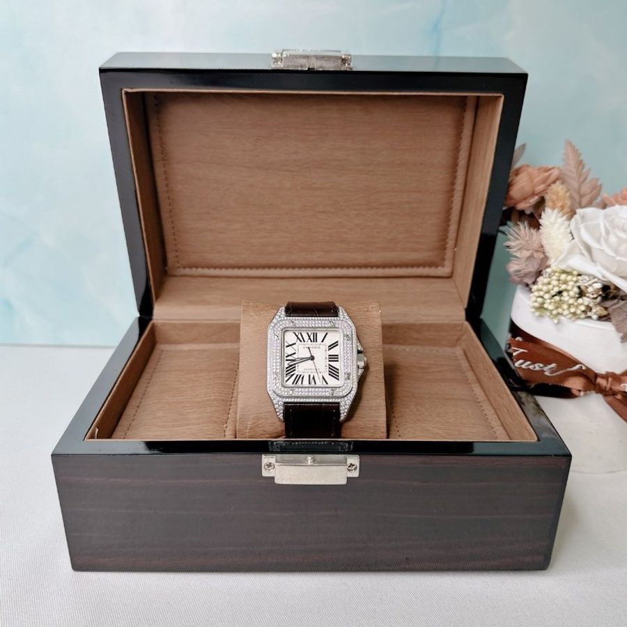 Cartier Santos 100山度士鑽錶-0