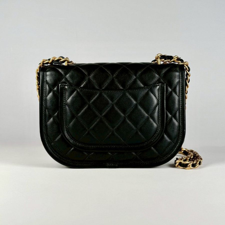 CHANEL 黑色 小牛皮 菱格 霧金鍊 二用 馬鞍包 AS4845-1