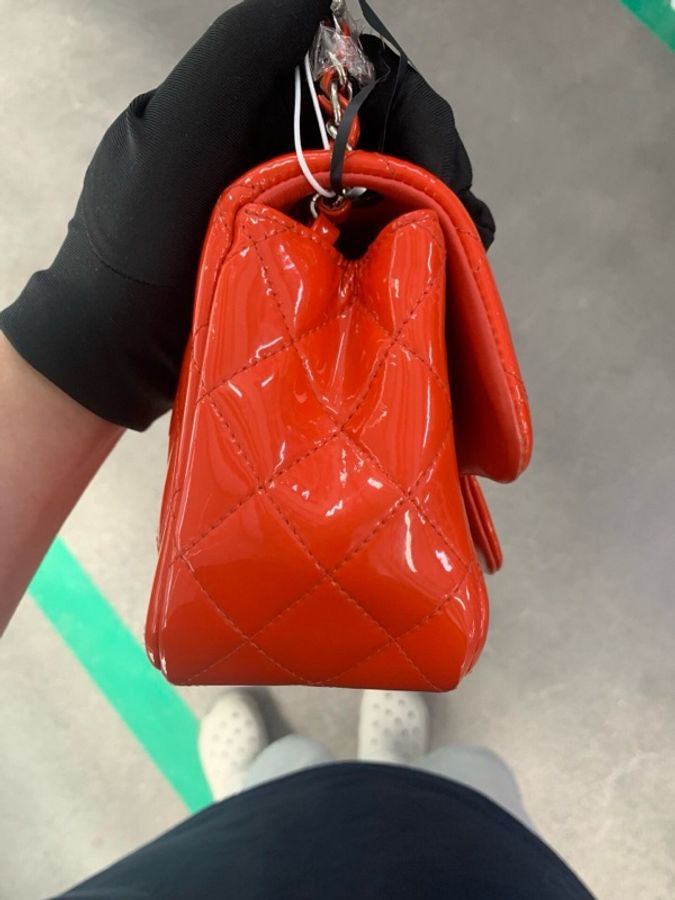 【可愛桃紅❤️全網超甜價㊙️】CHANEL 香奈兒 CF方胖子 漆皮 桃紅色 銀扣鏈 23開-11