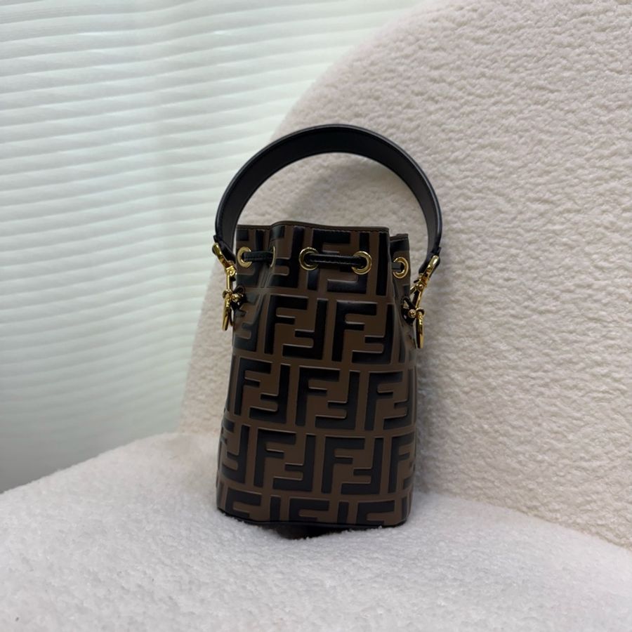 Fendi 棕色原花接牛皮Mon Tresor兩用水桶包-10