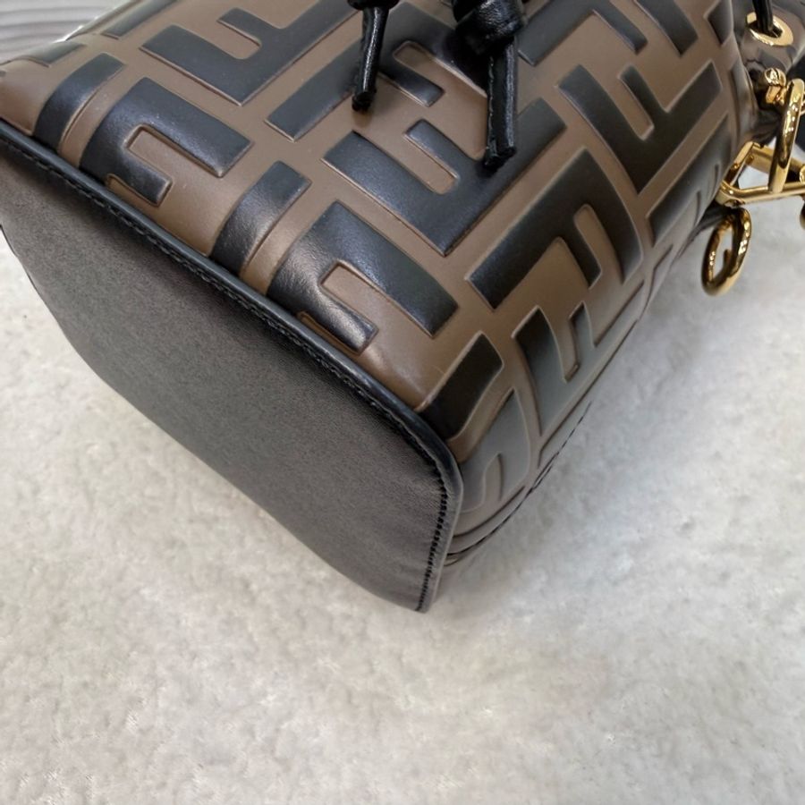 Fendi 棕色原花接牛皮Mon Tresor兩用水桶包-11