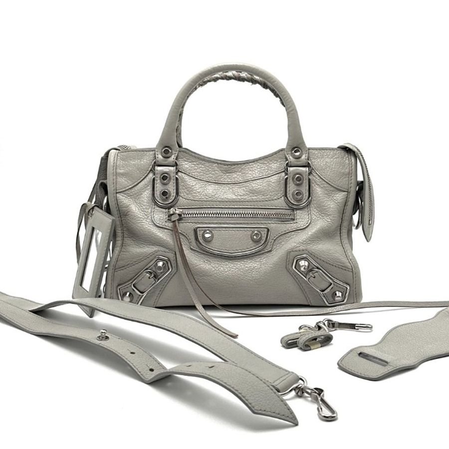 BALENCIAGA/巴黎世家銀扣mini手提单肩機車包-0