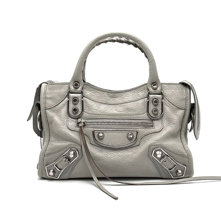 BALENCIAGA/巴黎世家銀扣mini手提单肩機車包-2