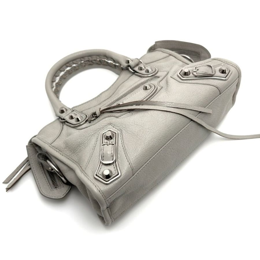 BALENCIAGA/巴黎世家銀扣mini手提单肩機車包-3