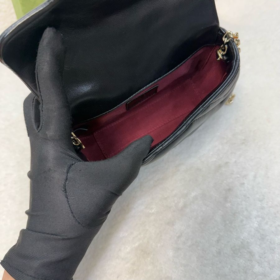 Gucci 黑淡金羊皮mini marmont 斜背包-5