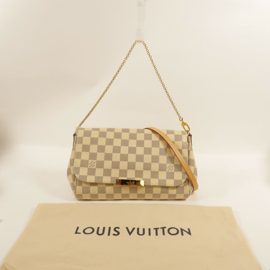 LOUIS VUITTON Damier Azur Favorite MM金扣手挽肩背兩用袋白色-10