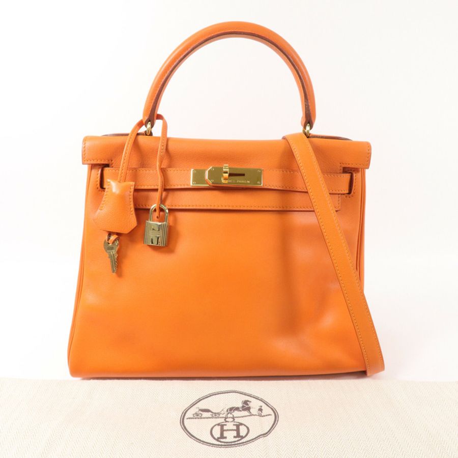 HERMES Swift皮革Kelly 28手挽肩背兩用袋Orange H-9