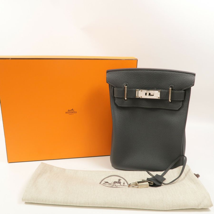 HERMES Togo皮革Hac A Dos PM背包Gris Misty-9