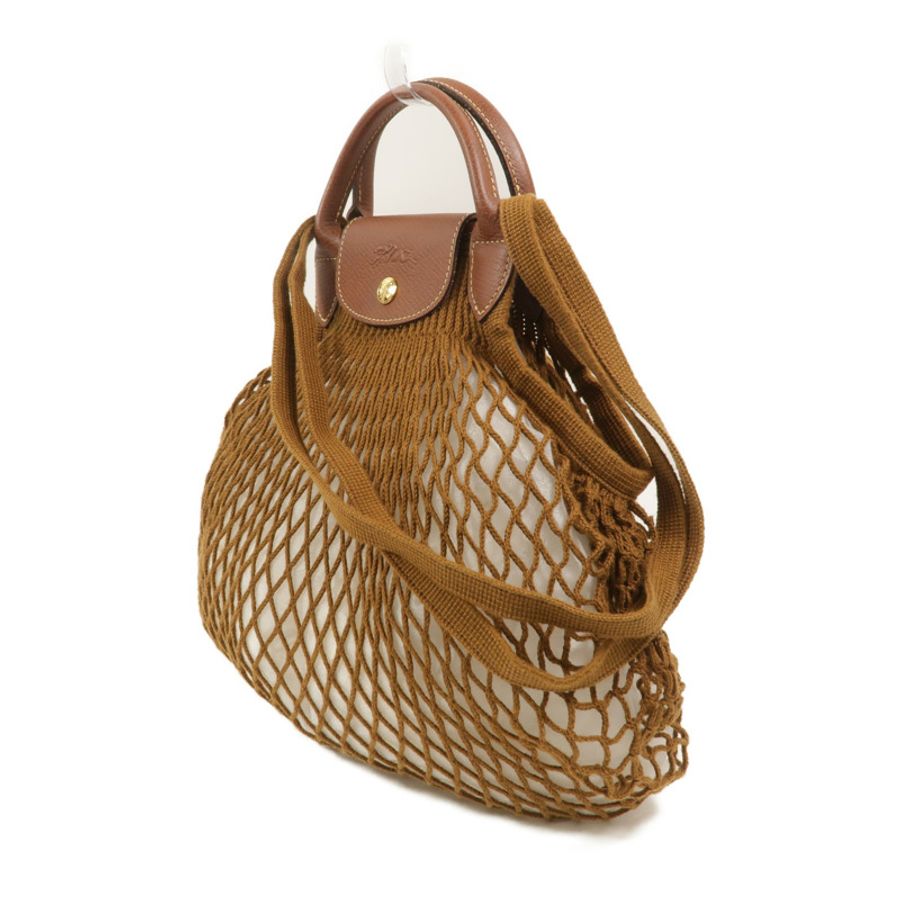 Longchamp 棉質/牛皮皮革Le Pliage Filet L手挽肩背兩用袋-2