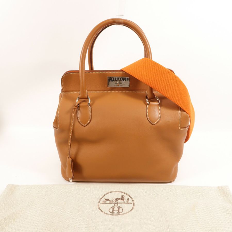 HERMES Swift皮革Toolbox 26手挽肩背兩用袋Gold/Orange-10