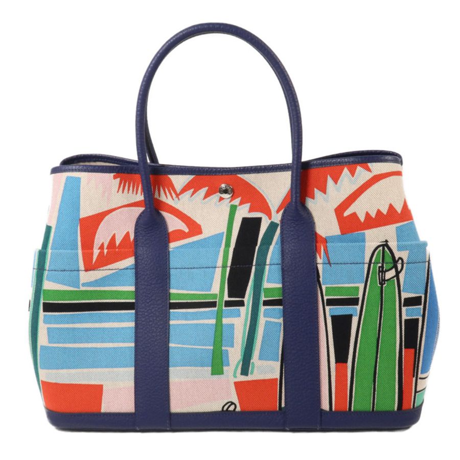 HERMES 帆布/Negonda皮革Garden Party Pocket手挽袋Bleu Electrique-1