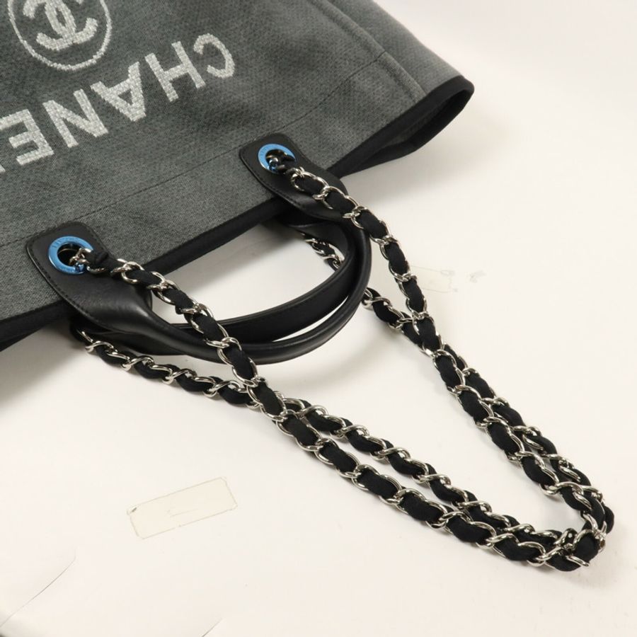 CHANEL 帆布Deauville Tote Medium鏈帶手挽肩背兩用袋-7