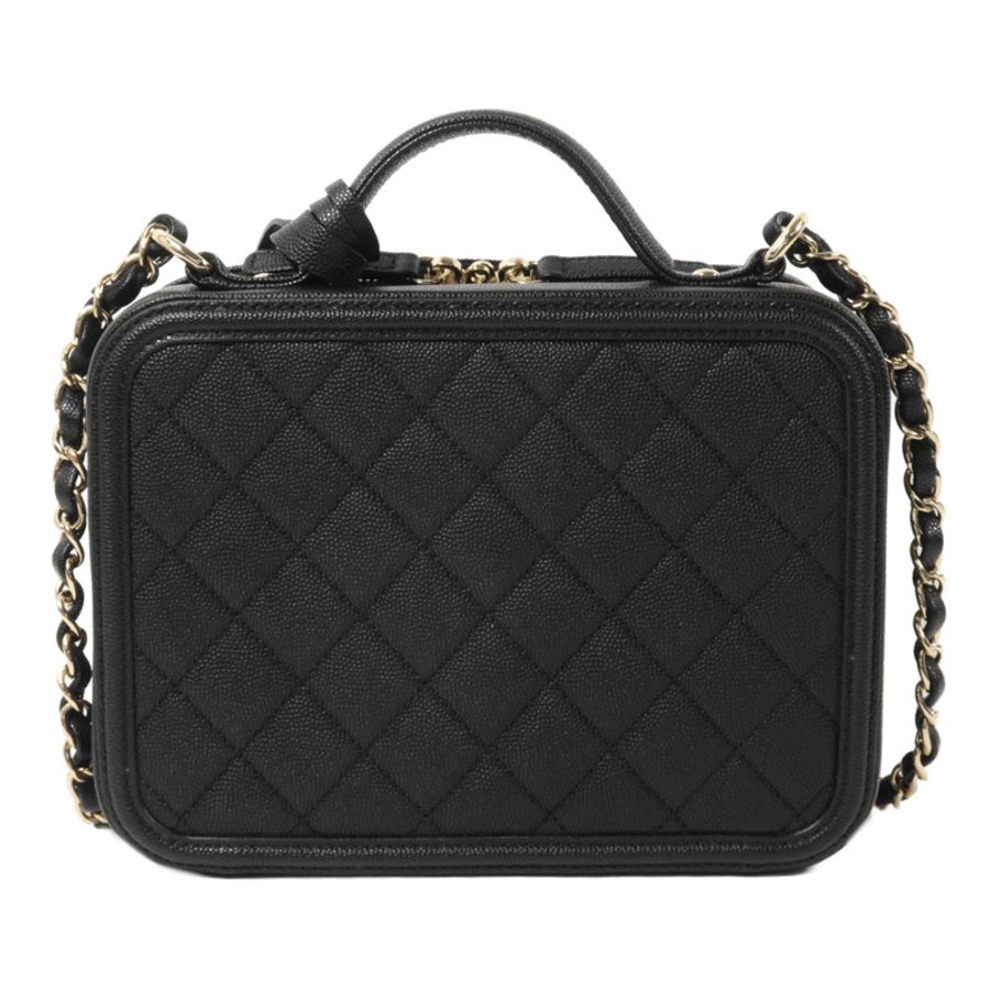 CHANEL 牛皮皮革CC Filigree Vanity Case Medium鏈帶手挽肩背兩用袋-1