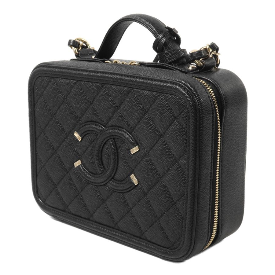 CHANEL 牛皮皮革CC Filigree Vanity Case Medium鏈帶手挽肩背兩用袋-2