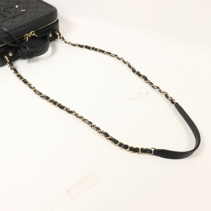 CHANEL 牛皮皮革CC Filigree Vanity Case Medium鏈帶手挽肩背兩用袋-7