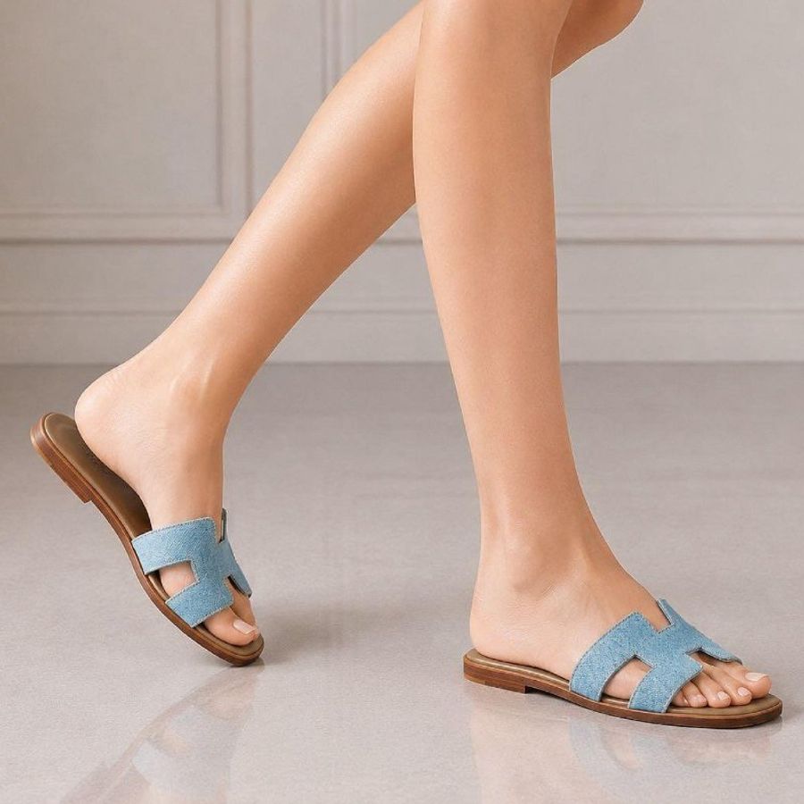 HERMES 經典H 淡藍色 單寧 牛仔 涼鞋 拖鞋 39.5號-1