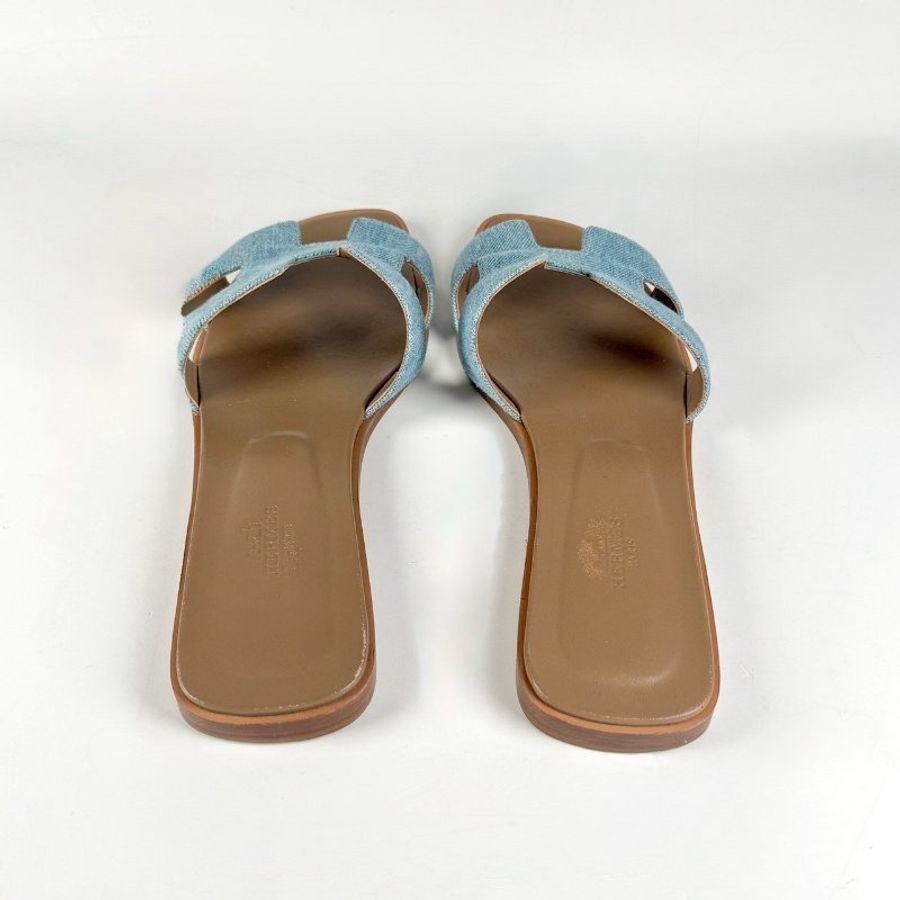 HERMES 經典H 淡藍色 單寧 牛仔 涼鞋 拖鞋 39.5號-4