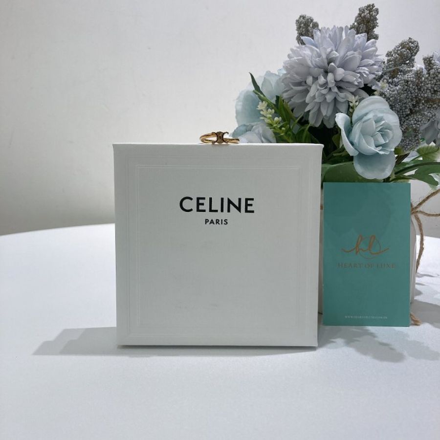 TW4909	Celine 思琳經典LOGO戒子  Triomphe Asymmetric Ring In Brass With Gold Finish Size 54-1