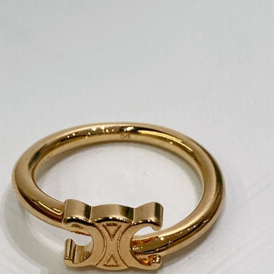 TW4909	Celine 思琳經典LOGO戒子  Triomphe Asymmetric Ring In Brass With Gold Finish Size 54-3