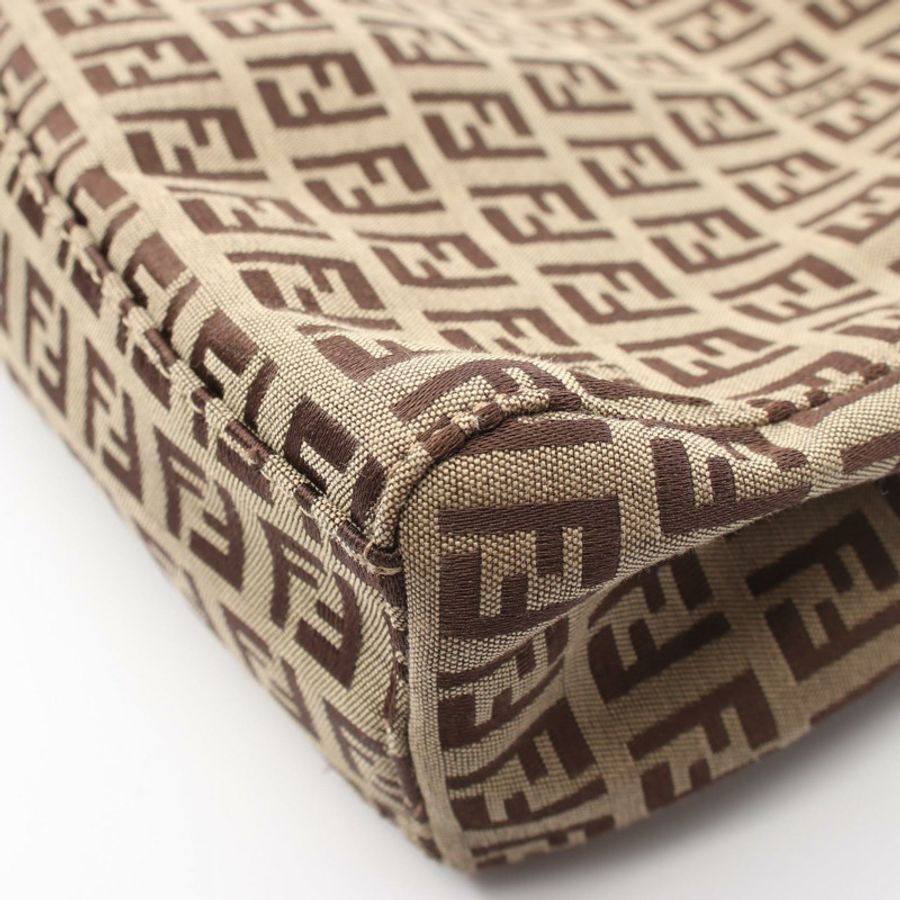 FENDI Zucchino 手提包，帆布皮革，米棕色，二手女款-4