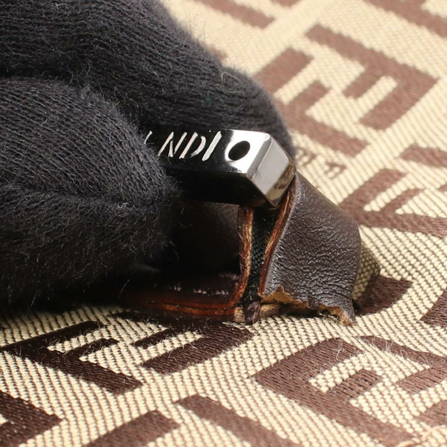 FENDI Zucchino 手提包，帆布皮革，米棕色，二手女款-7