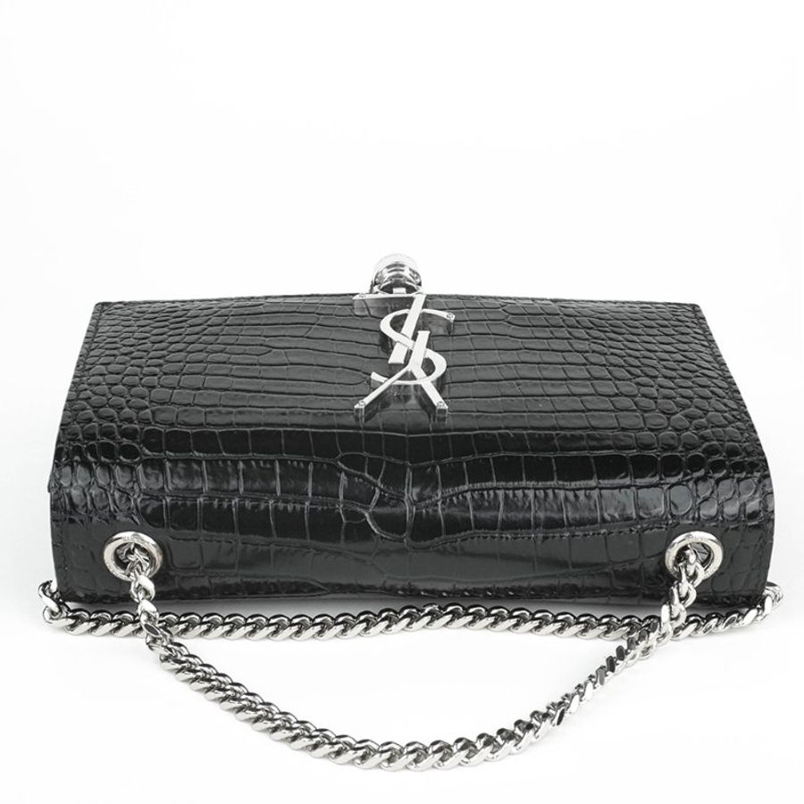 🖤 鑒定師的收藏 🖤 YSL Kate Small 鱷魚壓紋銀字流蘇鍊帶包 Saint Laurent Kate 牛皮鱷魚壓紋銀鍊流蘇包｜YSL 經典晚宴包・法式搖滾魅力-3