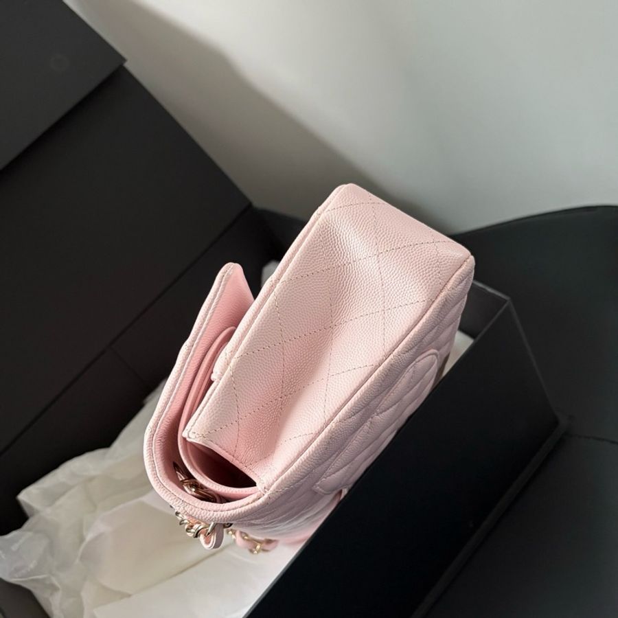 🆕Chanel香奈兒 櫻花粉22s中號荔枝皮cf單肩包斜挎包-2