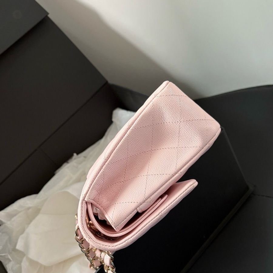 🆕Chanel香奈兒 櫻花粉22s中號荔枝皮cf單肩包斜挎包-3