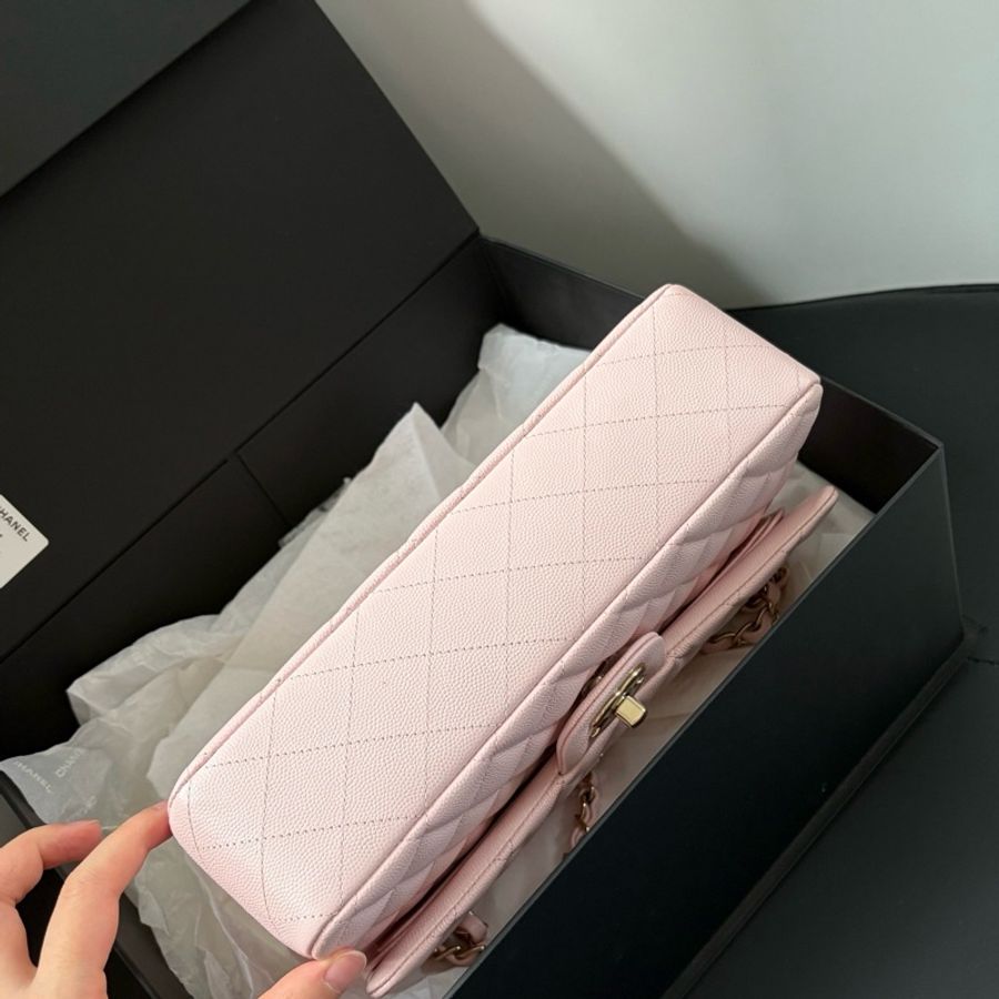 🆕Chanel香奈兒 櫻花粉22s中號荔枝皮cf單肩包斜挎包-4