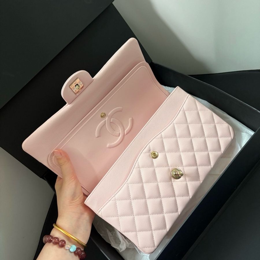 🆕Chanel香奈兒 櫻花粉22s中號荔枝皮cf單肩包斜挎包-6