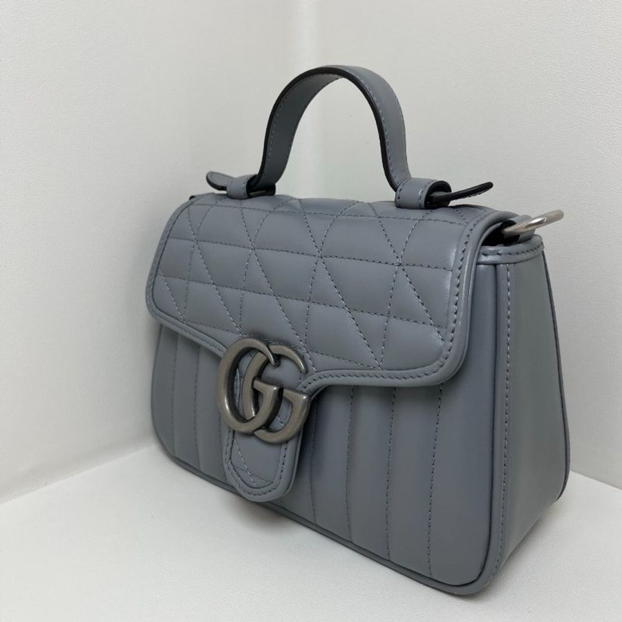 gucci 手柄款 牛皮灰色 21 x 15.5 x 8 99新配件肩帶塵袋-5