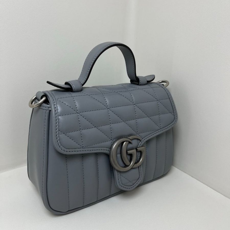 gucci 手柄款 牛皮灰色 21 x 15.5 x 8 99新配件肩帶塵袋-6