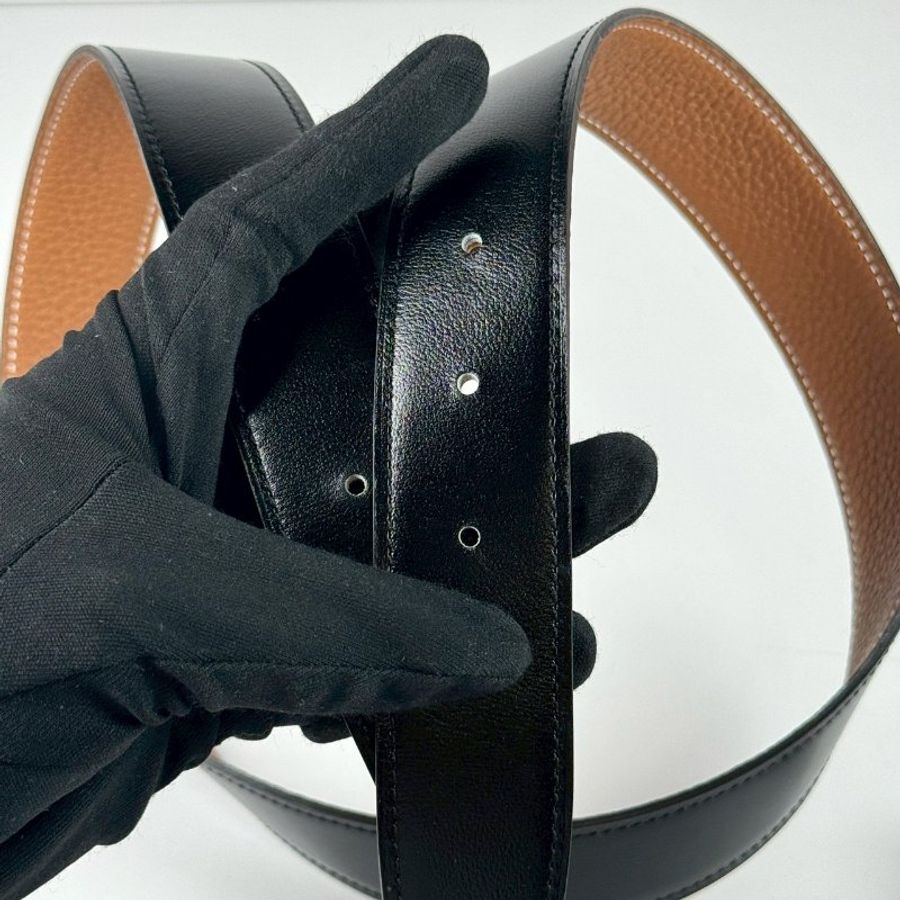 HERMES 銀色H扣 黑色 棕色 雙面 雙色 3.2CM 腰帶 牛皮 皮帶 80CM-6