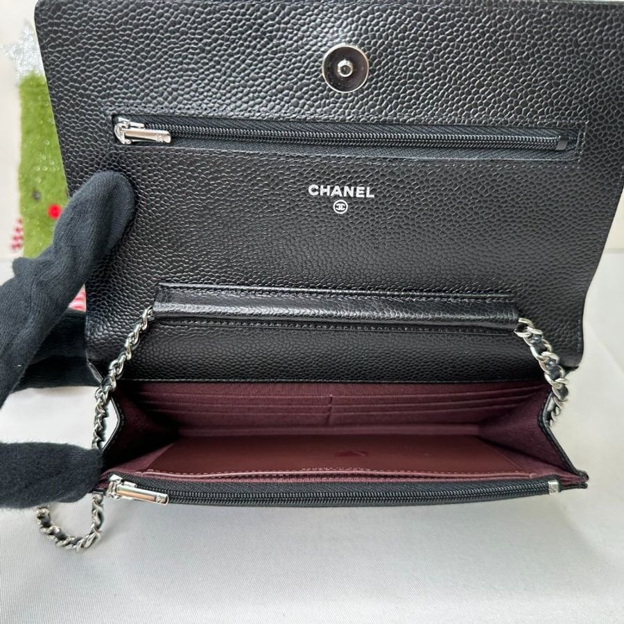 CHANEL woc黑金荔枝牛鏈帶包-5