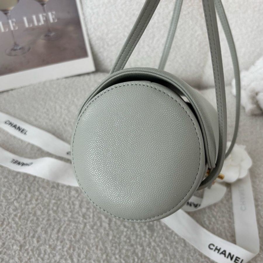 💚CHANEL香奈兒 26P長手柄保齡球包荔枝紋手提包單肩包小號淺綠色芯片款-1