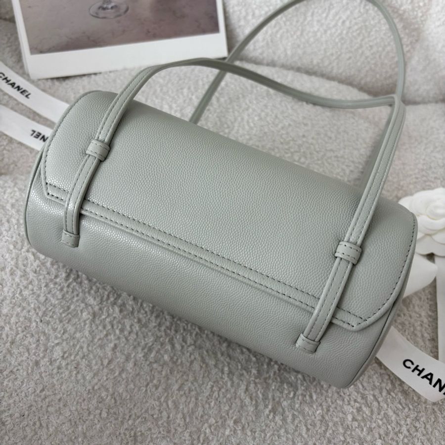 💚CHANEL香奈兒 26P長手柄保齡球包荔枝紋手提包單肩包小號淺綠色芯片款-4