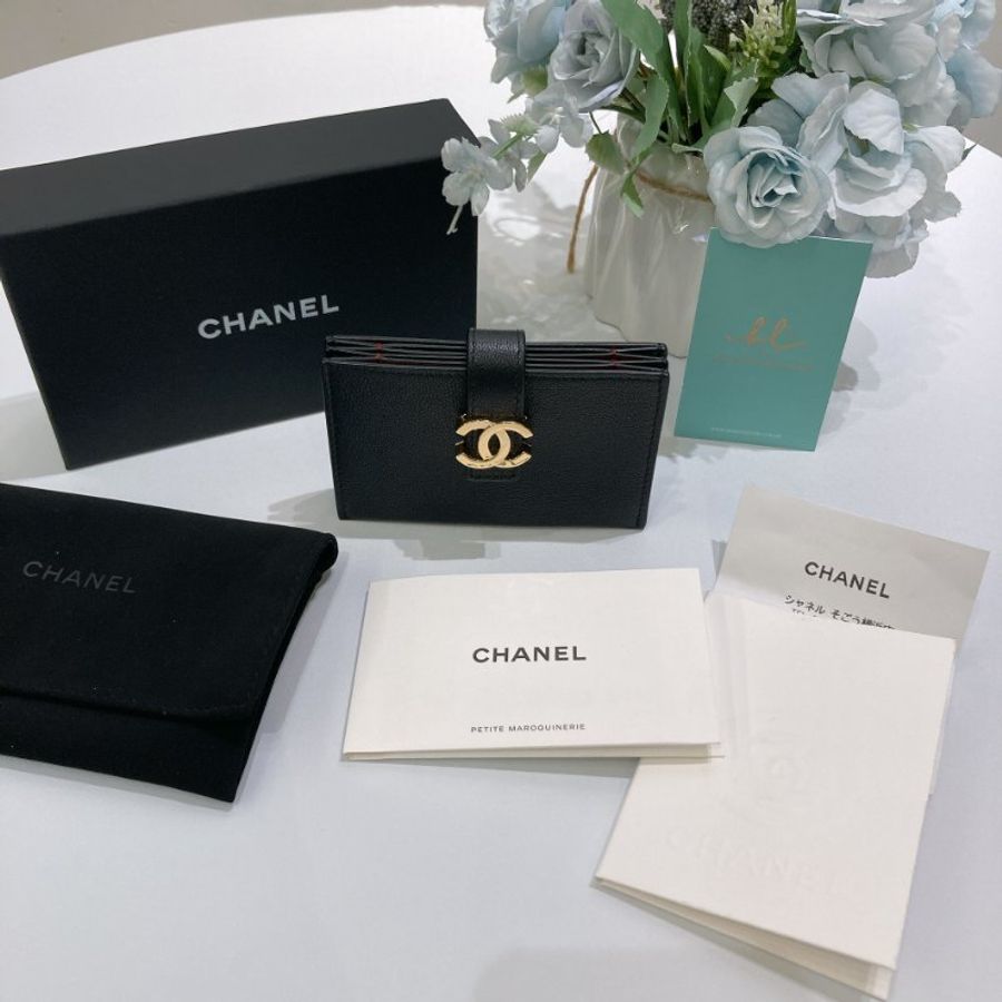 TW4913	Chanel  香奈兒新款三格摺褸卡包 26A Card Holder Black X Red X GHW-10