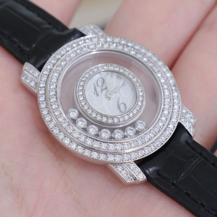 Chopard 蕭邦 快樂鑽 女士石英表，209245-1001，18K白金原鑲鑽，表徑30mm 配件盒子證書-2