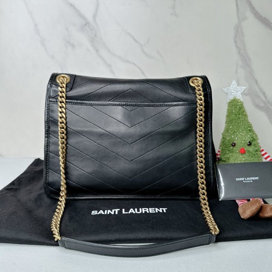 YSL NIKI中款黑金羊皮肩背包-1