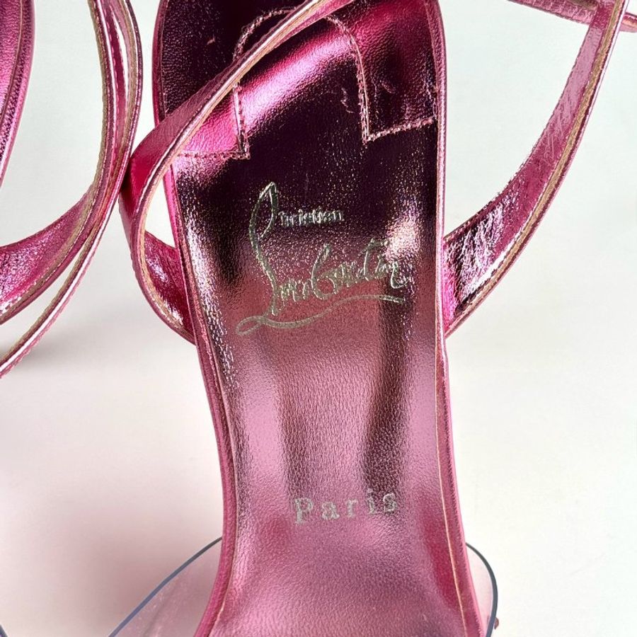 小紅鞋 Christian Louboutin透明PVC 粉色水鑽 細綁帶 11CM 高跟鞋 40號-9