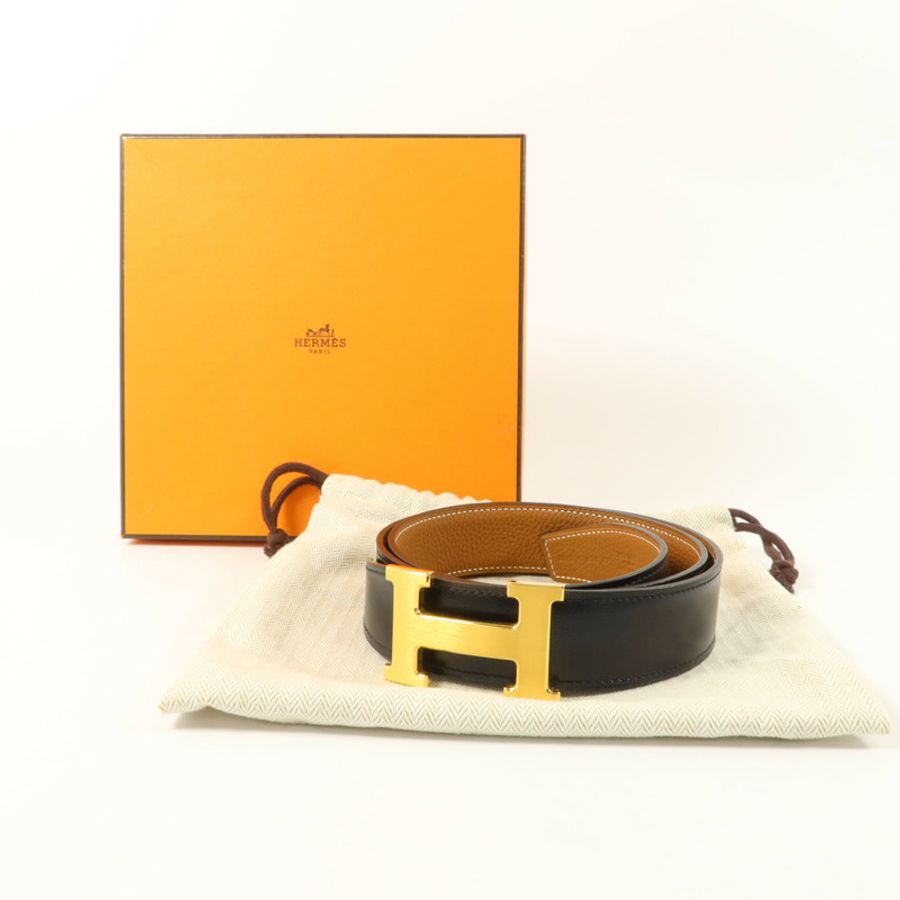 HERMES Box/Togo皮革Constance Belt 85cm皮帶Noir/Gold-7
