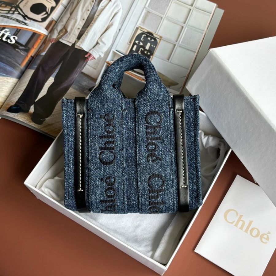 ::CHLOE:: NANO WOODY 單寧藍色牛仔手提斜背包 (最小size)-0