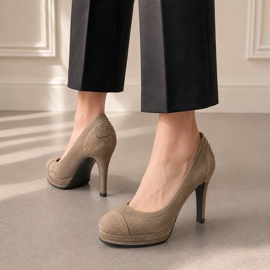 CHANEL 菱格紋 駝色 厚底 10cm 高跟鞋 36.5號-0