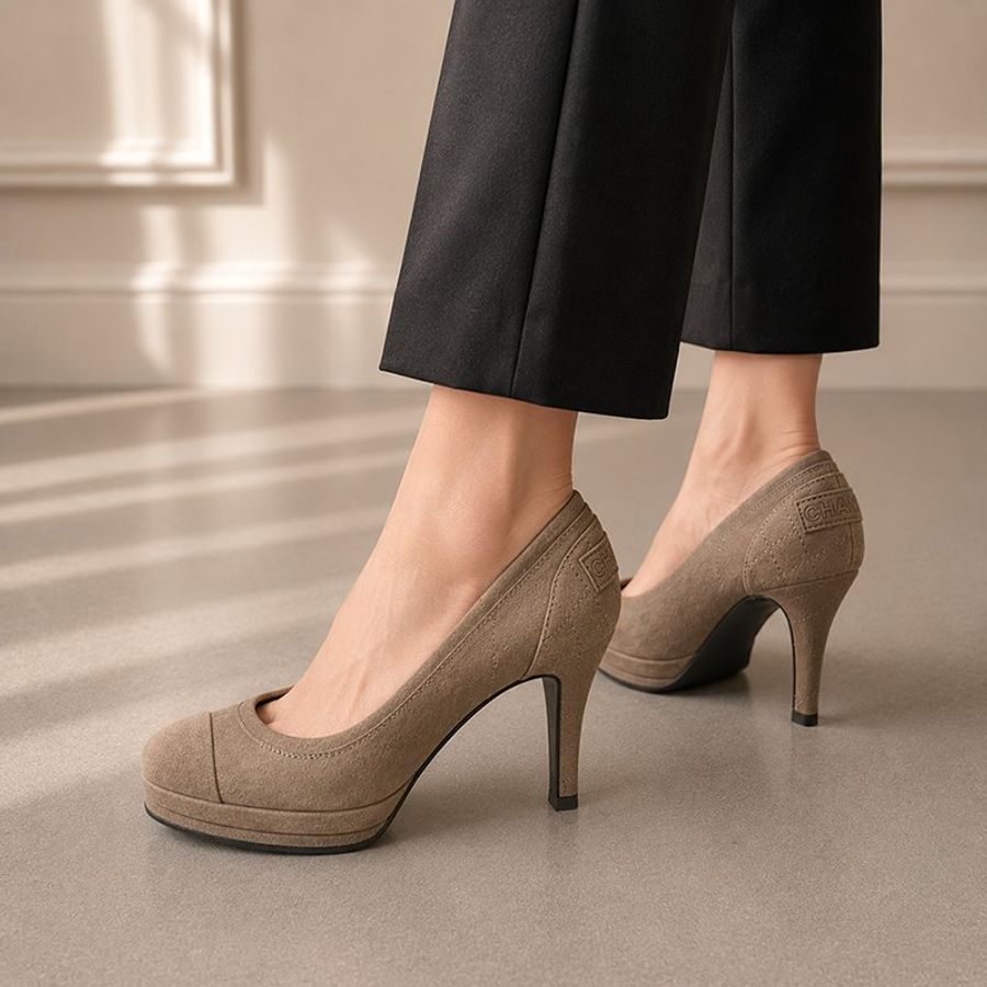 CHANEL 菱格紋 駝色 厚底 10cm 高跟鞋 36.5號-1